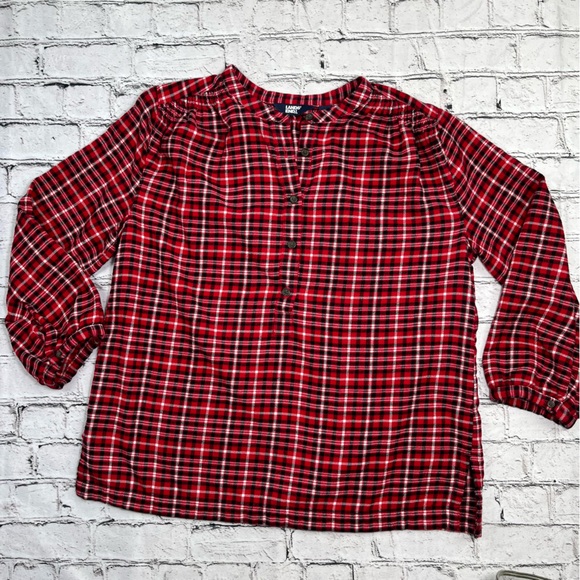Land's End Red Plaid Flannel Top S/6-8 - Picture 1 of 13